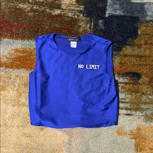A blue no limit shirt